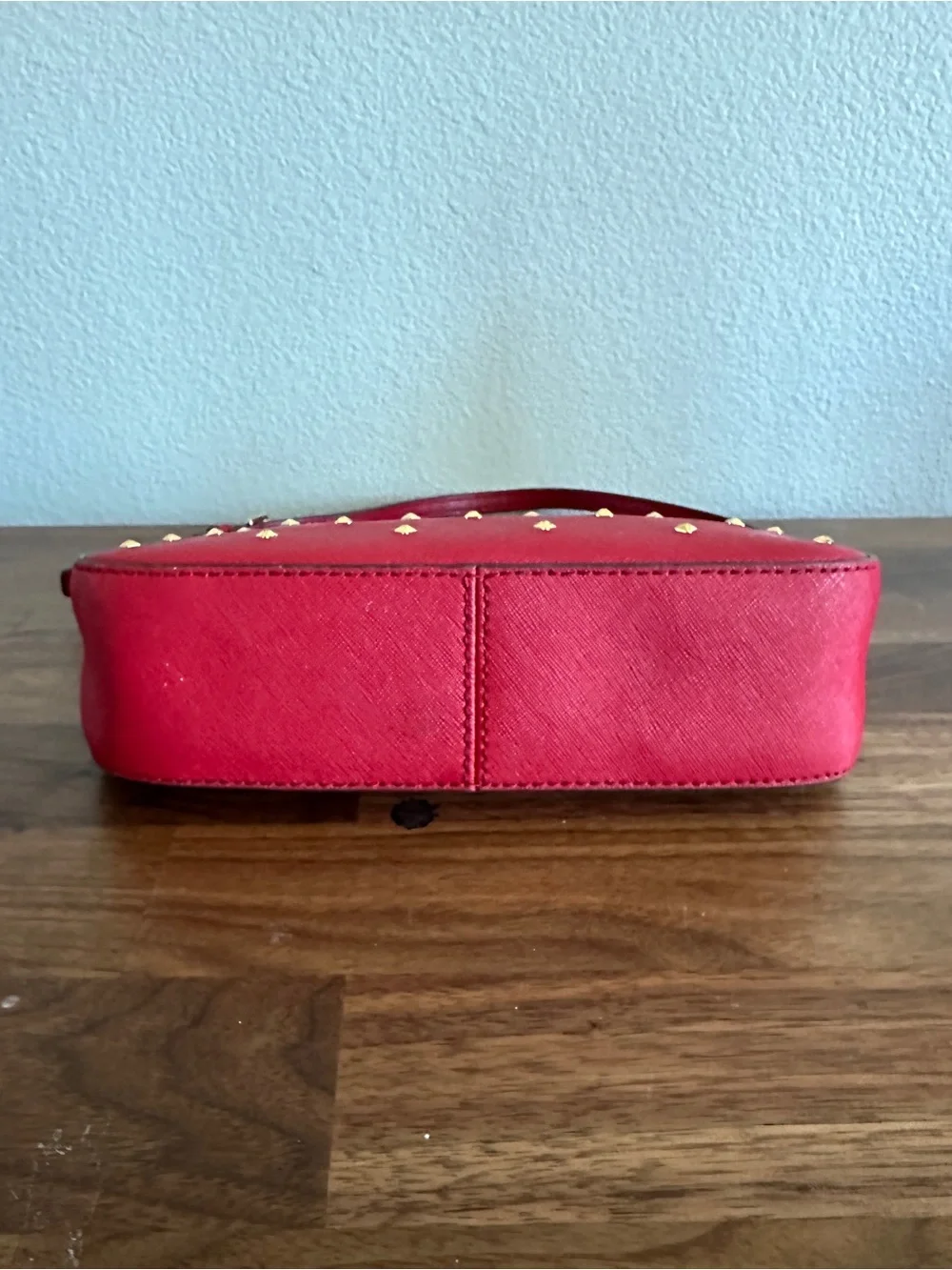 Michael Kors Red Studded Baguette Shoulder Bag Gold Hardware